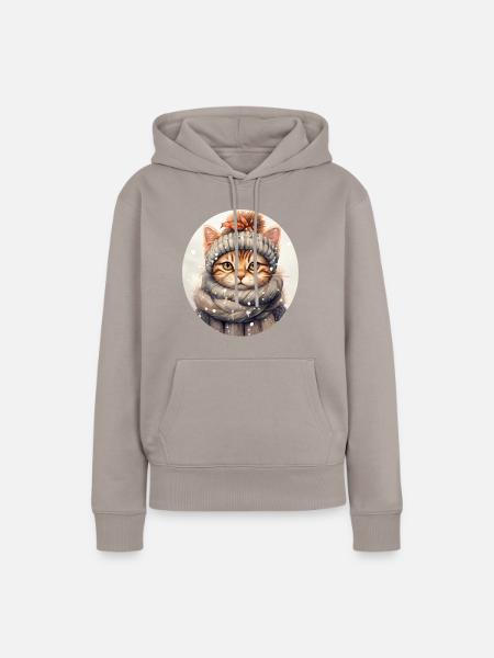 Katze im Winter - Frauen Premium Bio Hoodie - Taupe