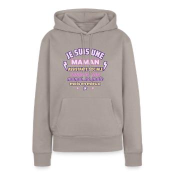 Maman assistante sociale, cadeau fête des mères - Sweat à capuche Premium bio Femme - taupe - Devant - Julia (174cm)