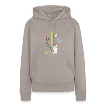 Anfangsbuchstabe J mit Katze - Frauen Premium Bio Hoodie - Taupe - Vorne - Julia (174cm)