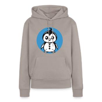 Pinguin Bo-Grafik - Frauen Premium Bio Hoodie - Taupe - Vorne - Julia (174cm)