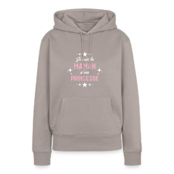 Je suis la Maman d'une Princesse - Sweat à capuche Premium bio Femme - taupe - Devant - Julia (174cm)