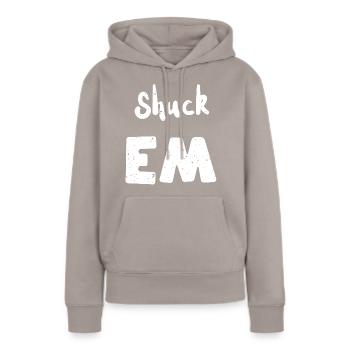 Shuck Em - Shellfish - Frauen Premium Bio Hoodie - Taupe - Vorne - Julia (174cm)