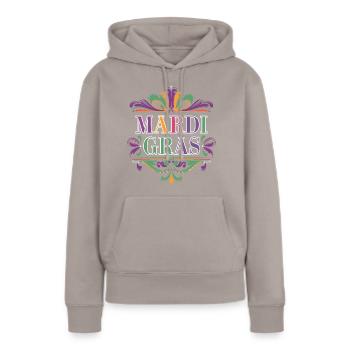 Mardi Gras - Sweat à capuche Premium bio Femme - taupe - Devant - Julia (174cm)