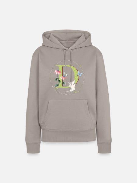 Anfangsbuchstabe D mit Katze - Frauen Premium Bio Hoodie - Taupe