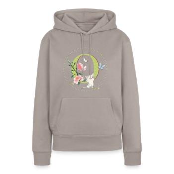 Anfangsbuchstabe O mit Katze - Frauen Premium Bio Hoodie - Taupe - Vorne - Julia (174cm)