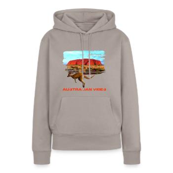 australie 1 - Sweat à capuche Premium bio Femme - taupe - Devant - Julia (174cm)