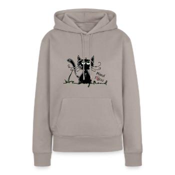 Chat heureux - chat heureux amoureux - Sweat à capuche Premium bio Femme - taupe - Devant - Julia (174cm)