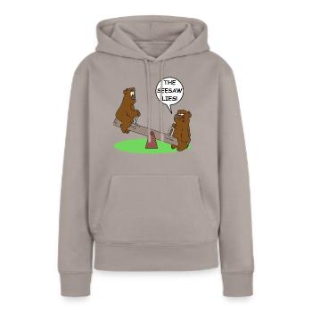 The seesaw lies | slimming, fitness, gym, protein - Women’s Premium Organic Hoodie - taupe - Front - Julia (174cm)