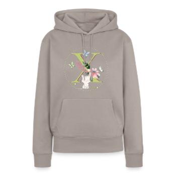 Anfangsbuchstabe X mit Katze - Frauen Premium Bio Hoodie - Taupe - Vorne - Julia (174cm)