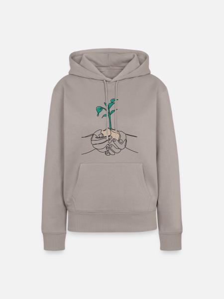 One Line Leaf black - Frauen Premium Bio Hoodie - Taupe