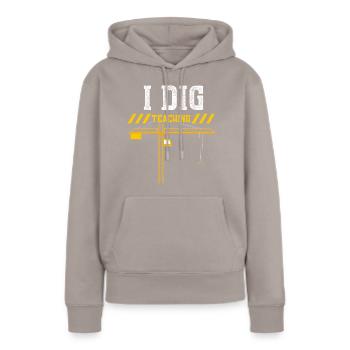 Je creuse l’enseignement - Sweat à capuche Premium bio Femme - taupe - Devant - Julia (174cm)