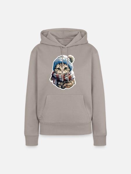 Katze im Winter - Frauen Premium Bio Hoodie - Taupe