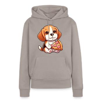 Pizza au salami pour chien Beagle - Sweat à capuche Premium bio Femme - taupe - Devant - Julia (174cm)