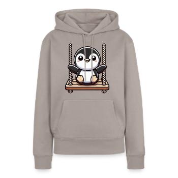 Mignon pingouin balançoire dessin animé aire de jeux - Sweat à capuche Premium bio Femme - taupe - Devant - Julia (174cm)