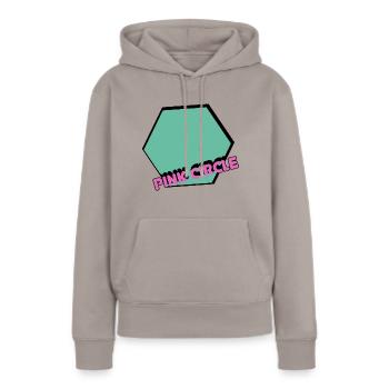 Hexagone vintage avec texte - Sweat à capuche Premium bio Femme - taupe - Devant - Julia (174cm)