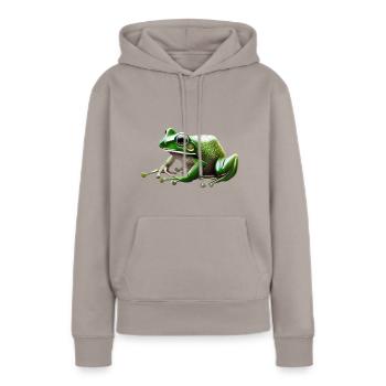 Regenfrosch Wassertropfen Frosch - Frauen Premium Bio Hoodie - Taupe - Vorne - Julia (174cm)