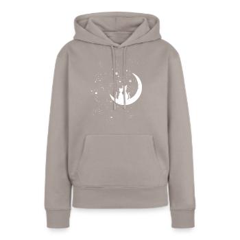 Les chats aiment la lune et la voie lactée - Sweat à capuche Premium bio Femme - taupe - Devant - Julia (174cm)