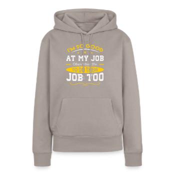 Job - Frauen Premium Bio Hoodie - Taupe - Vorne - Julia (174cm)
