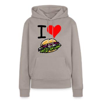 Lecker Bismarckbrötchen - I Love Bismarck Herz - Frauen Premium Bio Hoodie - Taupe - Vorne - Julia (174cm)