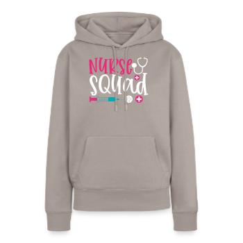 Phrase nurse squad - Sweat à capuche Premium bio Femme - taupe - Devant - Julia (174cm)