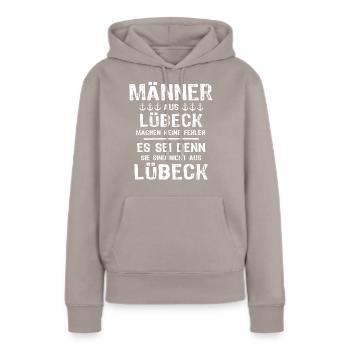 Lübeck Sprüche Hansestadt Luebeck - Frauen Premium Bio Hoodie - Taupe - Vorne - Julia (174cm)