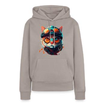 Getigertes Katzengesicht mit Style Sonnenbrille - Frauen Premium Bio Hoodie - Taupe - Vorne - Julia (174cm)