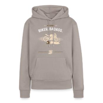 Papa. Mari. Cycliste. Dur à cuire. - Sweat à capuche Premium bio Femme - taupe - Devant - Julia (174cm)