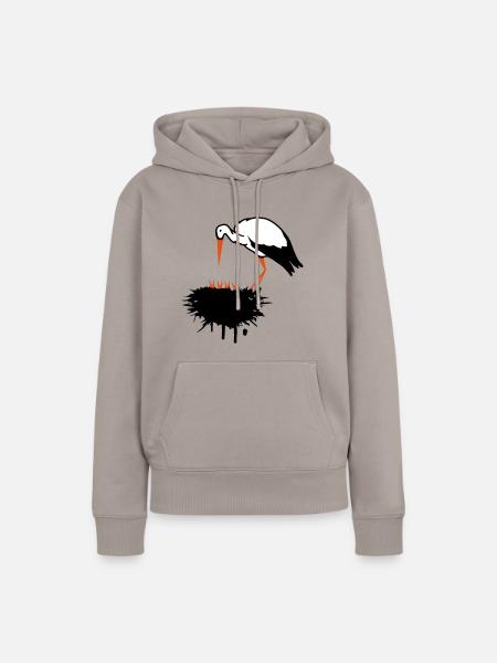 Storch und sein Nest mit Nachwuchs Graffiti - Frauen Premium Bio Hoodie - Taupe