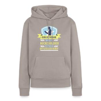 Buchzauberer - Bibliothek - Frauen Premium Bio Hoodie - Taupe - Vorne - Julia (174cm)