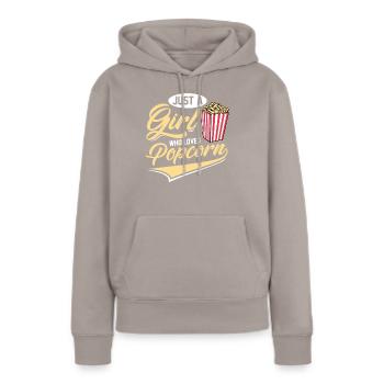 Pop corn - Sweat à capuche Premium bio Femme - taupe - Devant - Julia (174cm)