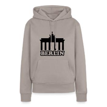 BERLIN BT - Sweat à capuche Premium bio Femme - taupe - Devant - Julia (174cm)