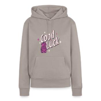 Dés chanceux bonne chance bonne chance bonne chance - Sweat à capuche Premium bio Femme - taupe - Devant - Julia (174cm)