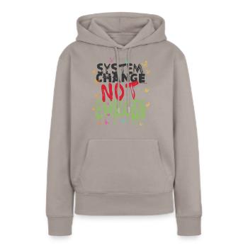 Changement de système - pas changement climatique - Sweat à capuche Premium bio Femme - taupe - Devant - Julia (174cm)