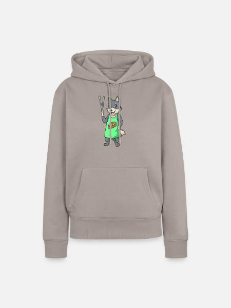 Wolf ist Grillmeister - Frauen Premium Bio Hoodie - Taupe