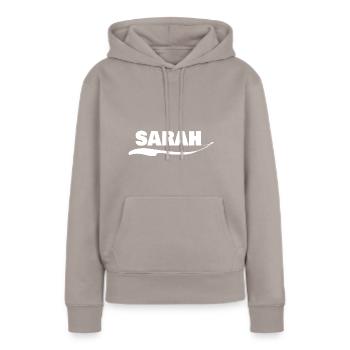 Prénom sarah - Sweat à capuche Premium bio Femme - taupe - Devant - Julia (174cm)