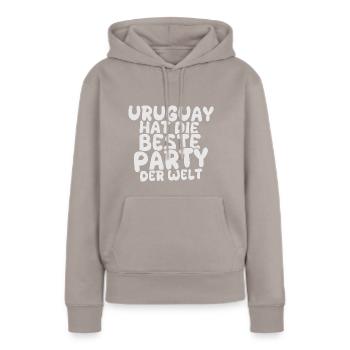 Destination de vacances Uruguay - Sweat à capuche Premium bio Femme - taupe - Devant - Julia (174cm)