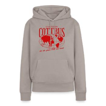 Cottbus Home Football Cadeau - Sweat à capuche Premium bio Femme - taupe - Devant - Julia (174cm)