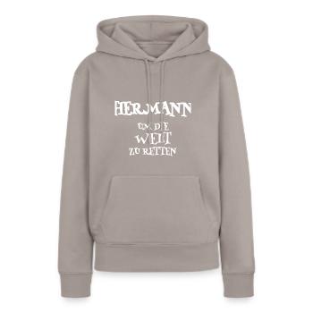 Retter Hermann - Frauen Premium Bio Hoodie - Taupe - Vorne - Julia (174cm)