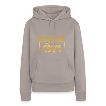 Single, 1971 - Sweat à capuche Premium bio Femme - taupe - Devant - Julia (174cm)