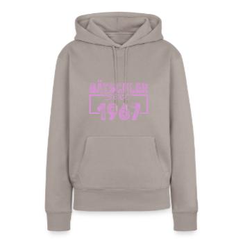 Single, 1967 - Sweat à capuche Premium bio Femme - taupe - Devant - Julia (174cm)