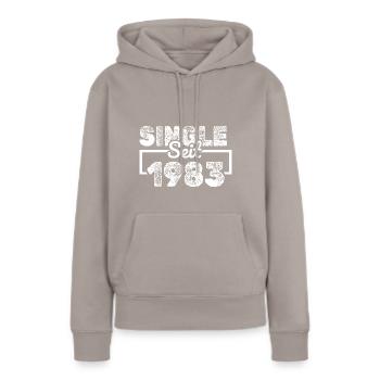 Single, 1983 - Sweat à capuche Premium bio Femme - taupe - Devant - Julia (174cm)