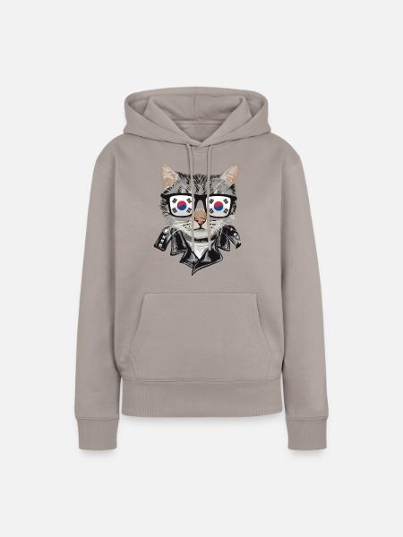 Cat-Sonnenbrille Mit Südkorea-Flagge - Frauen Premium Bio Hoodie - Taupe
