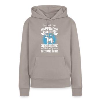 Équitation - Cheval pur-sang - Sweat à capuche Premium bio Femme - taupe - Devant - Julia (174cm)