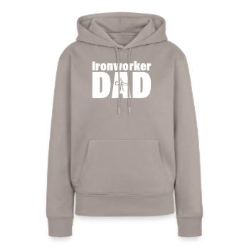 Job - Père monteur de charpentes métalliques - Sweat à capuche Premium bio Femme - taupe - Devant - Julia (174cm)