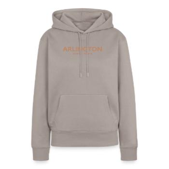USA Stadt Koordinaten - Arlington - Frauen Premium Bio Hoodie - Taupe - Vorne - Julia (174cm)