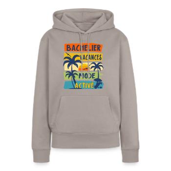 Bachelier Mode Vacances Activé Cadeau BAC 2024 Bac - Sweat à capuche Premium bio Femme - taupe - Devant - Julia (174cm)