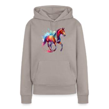 Traber Geschenk Pferd - Frauen Premium Bio Hoodie - Taupe - Vorne - Julia (174cm)