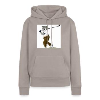 Die golfende Katze - Frauen Premium Bio Hoodie - Taupe - Vorne - Julia (174cm)
