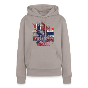 Fishing Tour - Frauen Premium Bio Hoodie - Taupe - Vorne - Julia (174cm)
