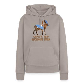 USA Amerika Nationalpark - Frauen Premium Bio Hoodie - Taupe - Vorne - Julia (174cm)